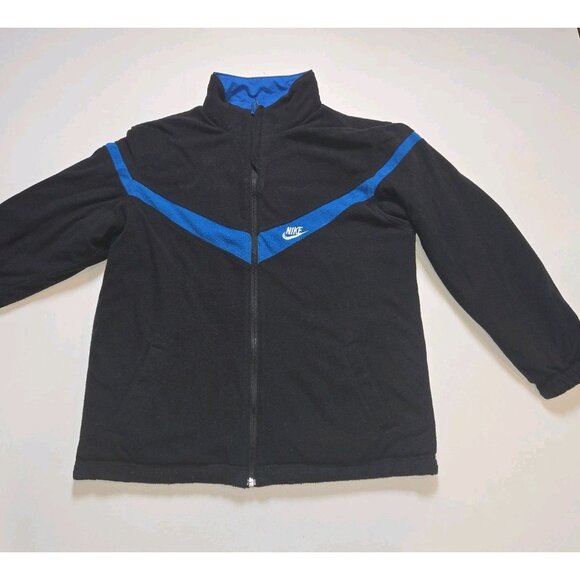 NIKE Full Zip Up Blue Black Reversible Windbreaker Jacket Boys Large Fleece Nylo - Picture 5 of 11